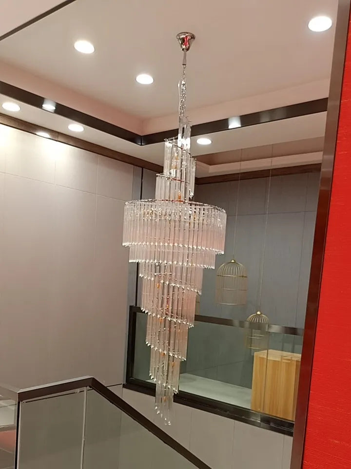 Villa chandelier duplex building crystal light post-modern luxury stairs long chandelier hollow leap shop atmospheric lamps
