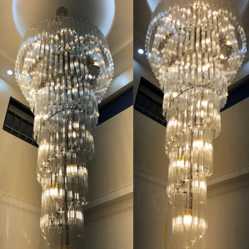 Villa chandelier duplex building crystal light post-modern luxury stairs long chandelier hollow leap shop atmospheric lamps