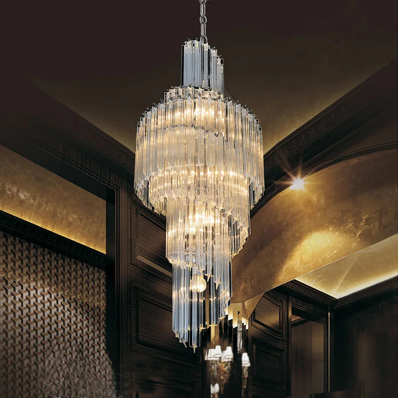 Villa chandelier duplex building crystal light post-modern luxury stairs long chandelier hollow leap shop atmospheric lamps