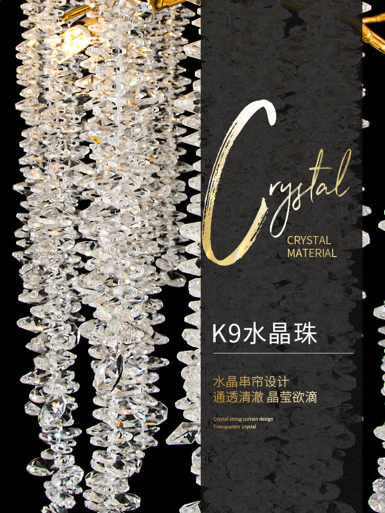 Villa duplex building, large chandelier, stairwell, long chandelier, designer, luxury sales department, hotel lobby, crystal lam