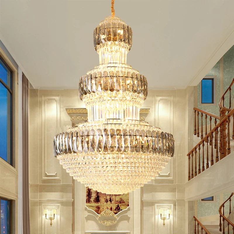 Villa hollow chandelier Hotel lobby light luxury lamps Post modern living room Duplex building Hall Rotating stair lamp