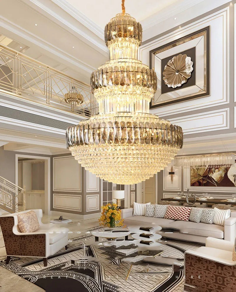 Villa hollow chandelier Hotel lobby light luxury lamps Post modern living room Duplex building Hall Rotating stair lamp