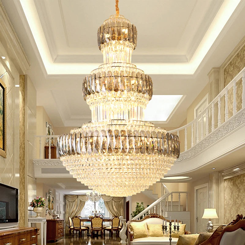 Villa hollow chandelier Hotel lobby light luxury lamps Post modern living room Duplex building Hall Rotating stair lamp