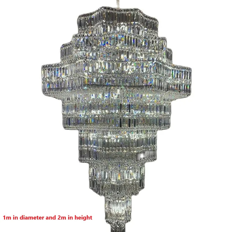 Villa hollow crystal chandelier Rotating staircase Luxury crystal lamp Hotel high-end duplex building crystal chandelier
