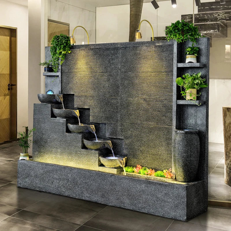 Water curtain wall, flowing water wall, waterscape villa landscape opening, lucky courtyard screen decoration, European floor