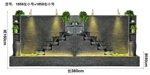 Water curtain wall, flowing water wall, waterscape villa landscape opening, lucky courtyard screen decoration, European floor