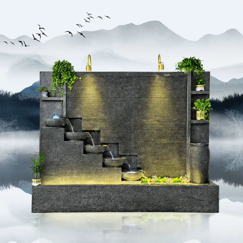 Water curtain wall, flowing water wall, waterscape villa landscape opening, lucky courtyard screen decoration, European floor
