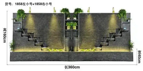 Water curtain wall, flowing water wall, waterscape villa landscape opening, lucky courtyard screen decoration, European floor