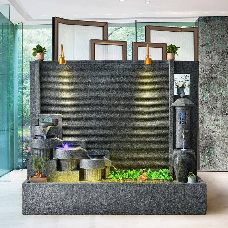 Water curtain wall, flowing water wall, waterscape villa landscape opening, lucky courtyard screen decoration, European floor