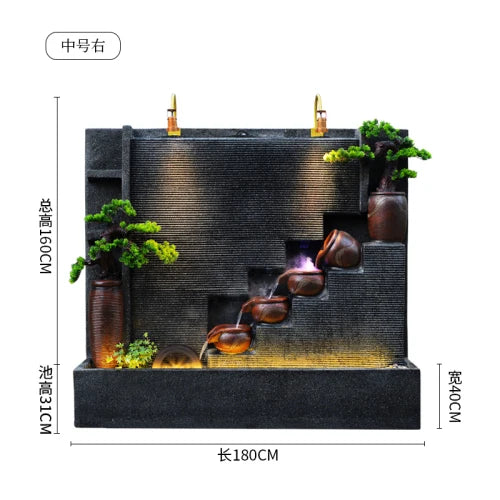 Water curtain wall, flowing water wall, waterscape villa landscape opening, lucky courtyard screen decoration, European floor