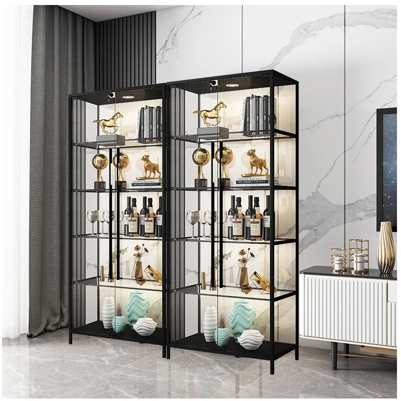 Wine display cabinet, modern and simple household light luxury cabinet, wall facing living room, transparent glass LEGO
