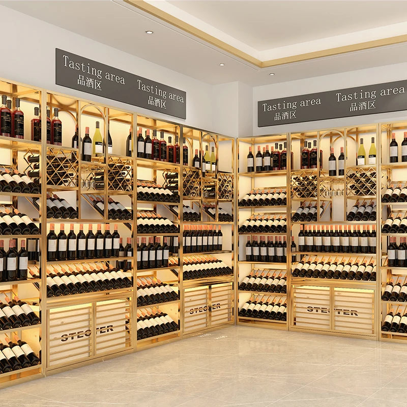 Winery luxury floor type foreign wine red wine shelf bar iron Baijiu against the wall wine