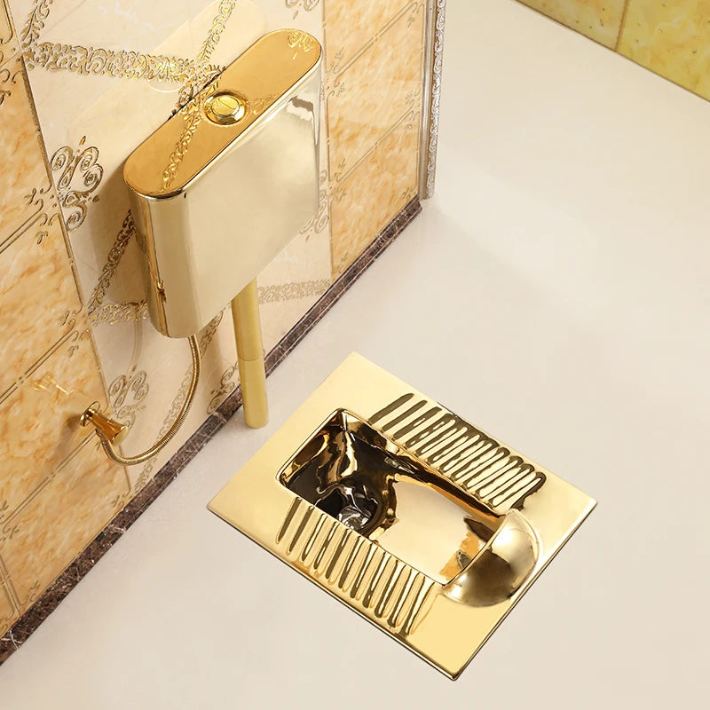 With baffle head golden squat toilet flush tank set ceramic European toilet anti-blocking anti-odor concealed squat toilet squat