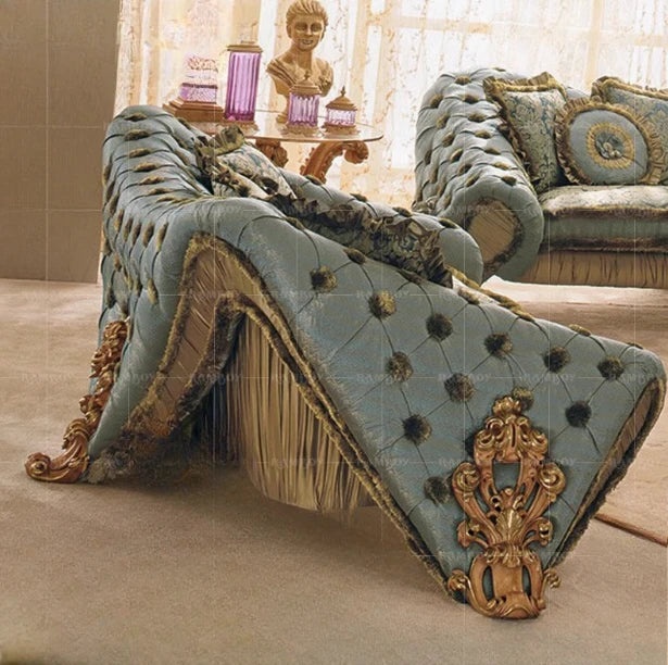 Wood Carved Sofa Court Luxury Fabric Craft Sofa Combination Villa Living Room Furniture