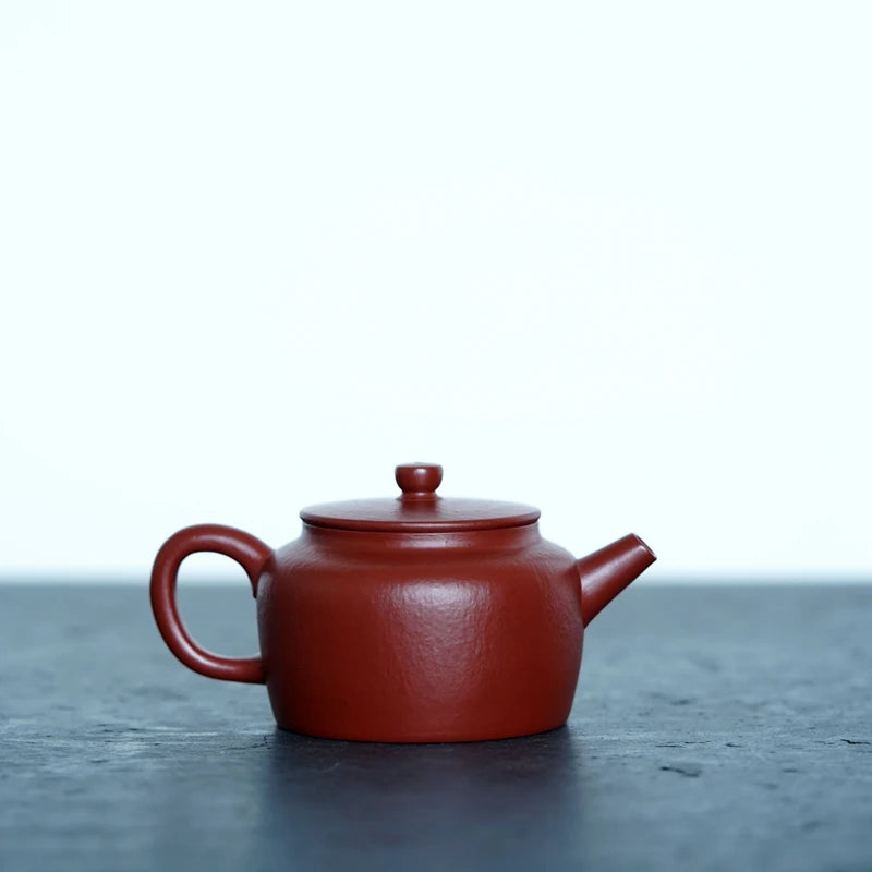 Wu Chengsang Flat Kettle Yixing Handmade Famous Purple Clay Pot Cinnabar Sand Sketch Pot Raw Ore Dahongpao Tea Pear Skin Cinnaba