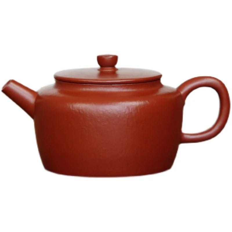 Wu Chengsang Flat Kettle Yixing Handmade Famous Purple Clay Pot Cinnabar Sand Sketch Pot Raw Ore Dahongpao Tea Pear Skin Cinnaba