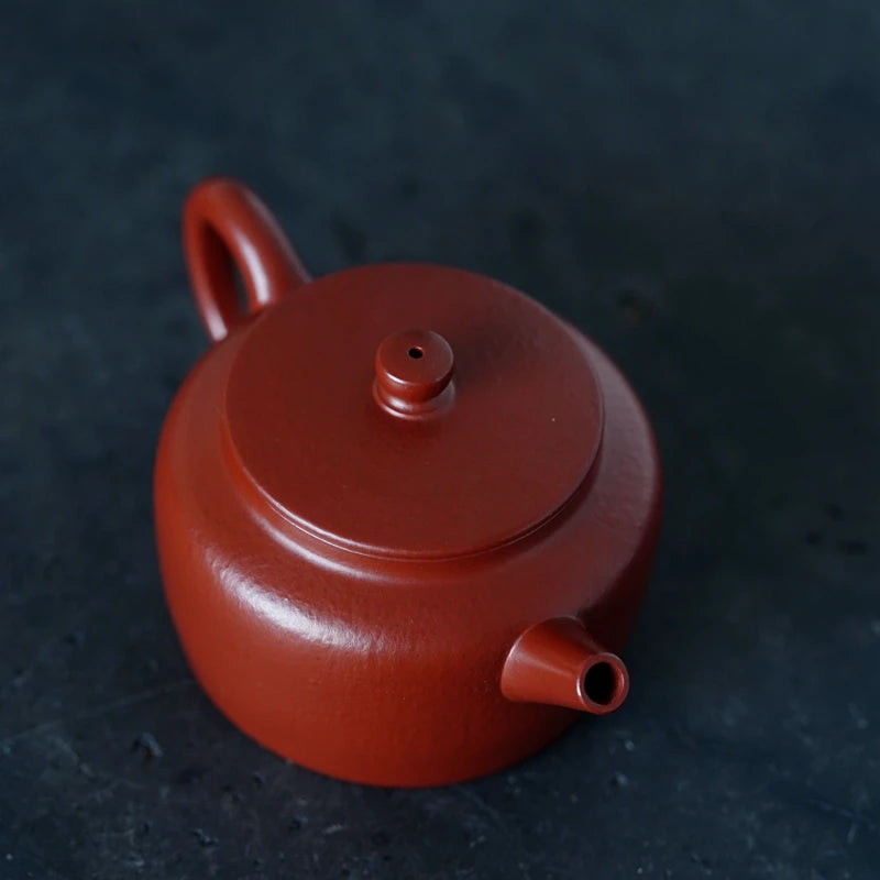Wu Chengsang Flat Kettle Yixing Handmade Famous Purple Clay Pot Cinnabar Sand Sketch Pot Raw Ore Dahongpao Tea Pear Skin Cinnaba