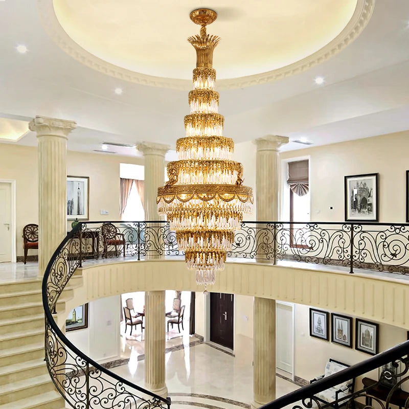 XUANZHAO European Classic Design Villa Decoration Large Copper Crystal Chandelier Luxury Home Hall Gold Lamps