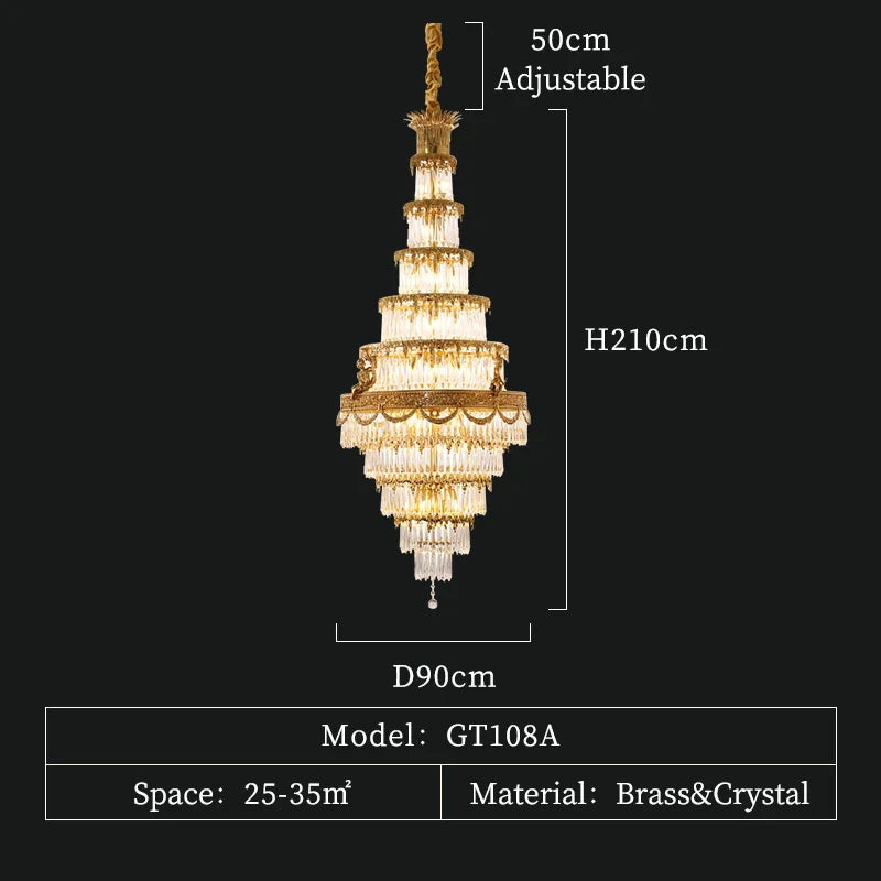 XUANZHAO European Classic Design Villa Decoration Large Copper Crystal Chandelier Luxury Home Hall Gold Lamps
