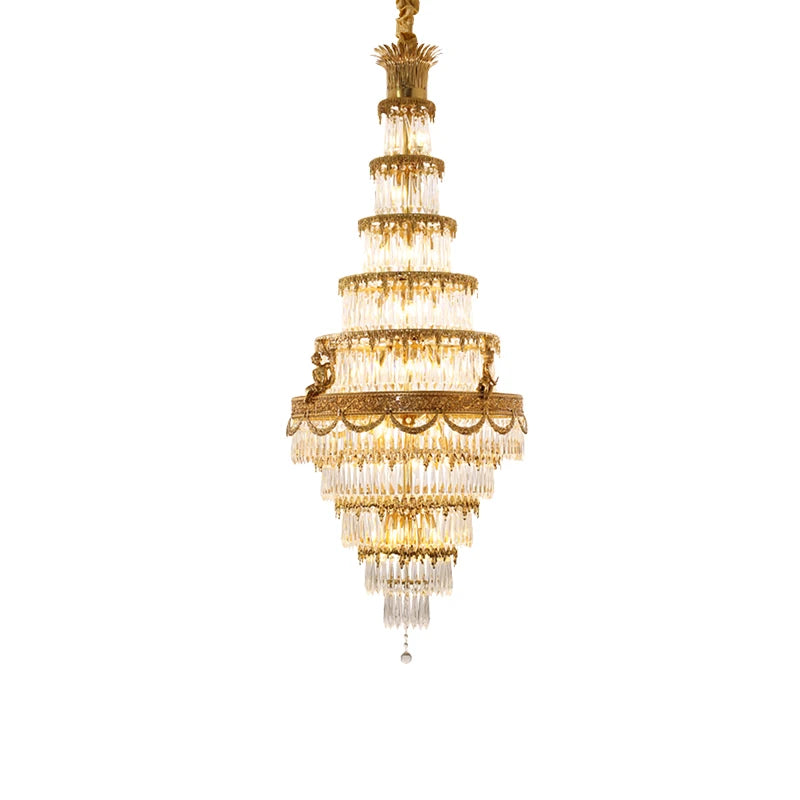 XUANZHAO European Classic Design Villa Decoration Large Copper Crystal Chandelier Luxury Home Hall Gold Lamps