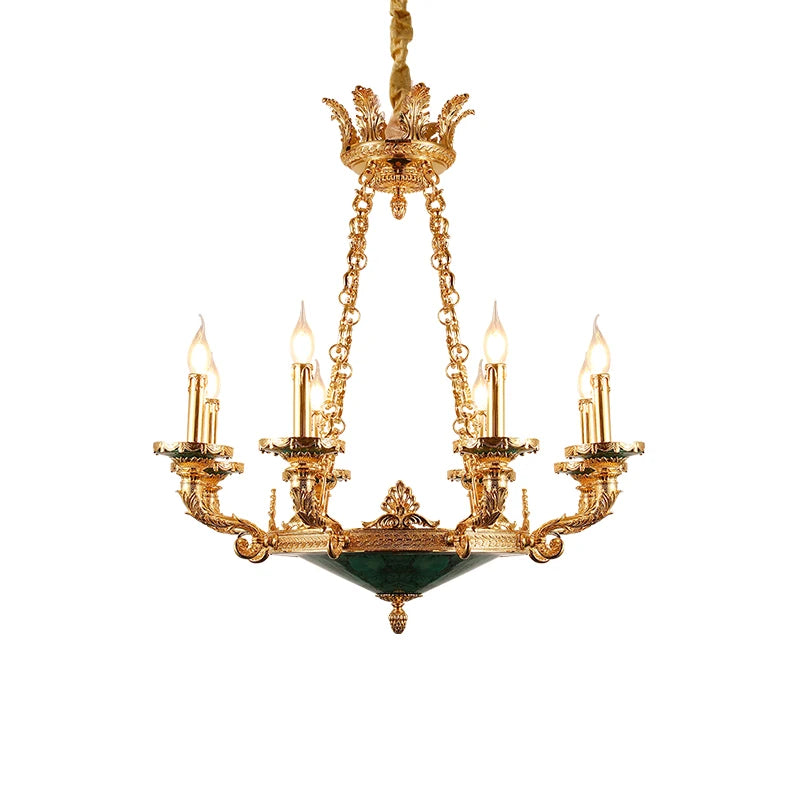 XUANZHAO European Classical Brass Lamp Zhongshan Light Natural Malachite Pendant Lamps Vintage Villa Living Room Chandelier