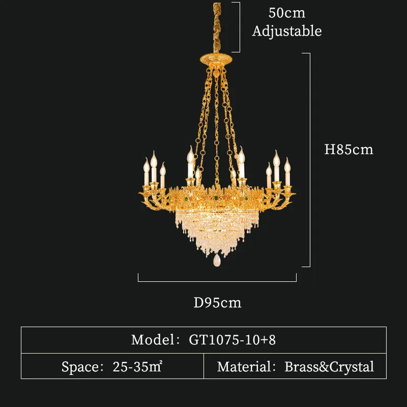 XUANZHAO European Restaurant Chandelier Light French Copper Rectangle Lamp Villa Luxury Crystal Personality Creative Lamp