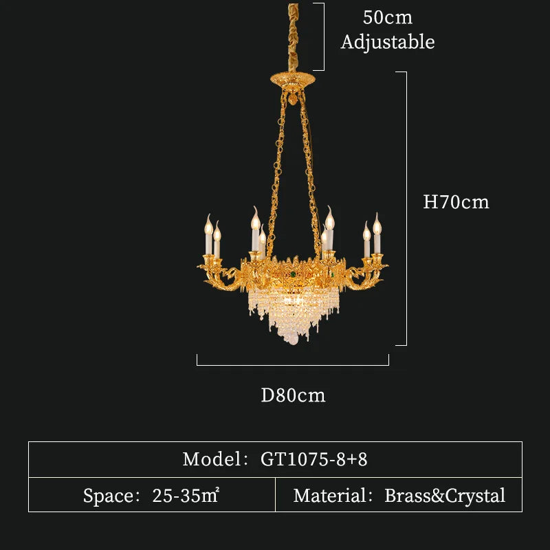 XUANZHAO European Restaurant Chandelier Light French Copper Rectangle Lamp Villa Luxury Crystal Personality Creative Lamp