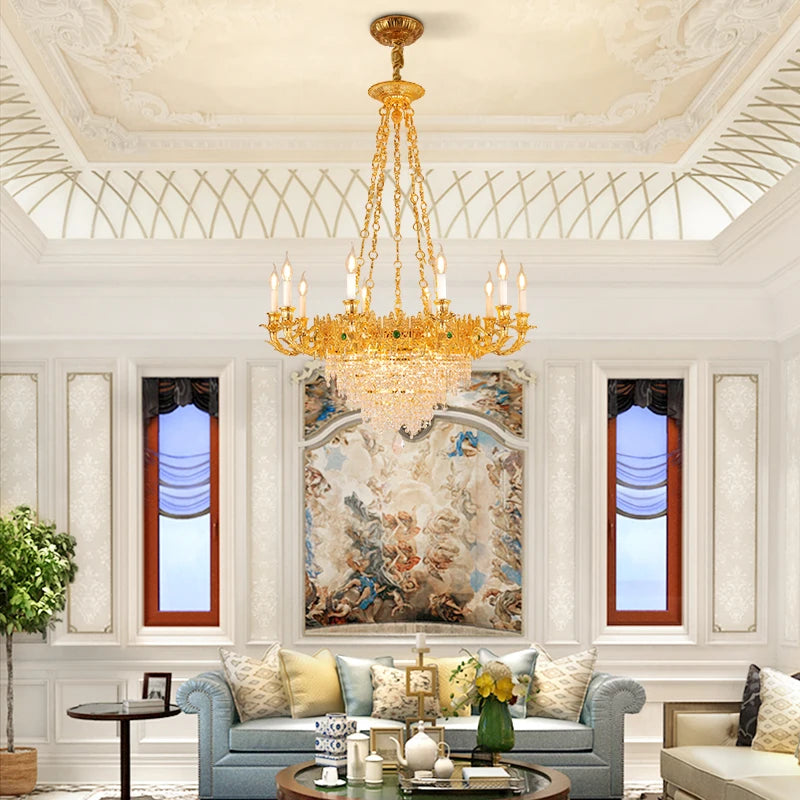 XUANZHAO European Restaurant Chandelier Light French Copper Rectangle Lamp Villa Luxury Crystal Personality Creative Lamp