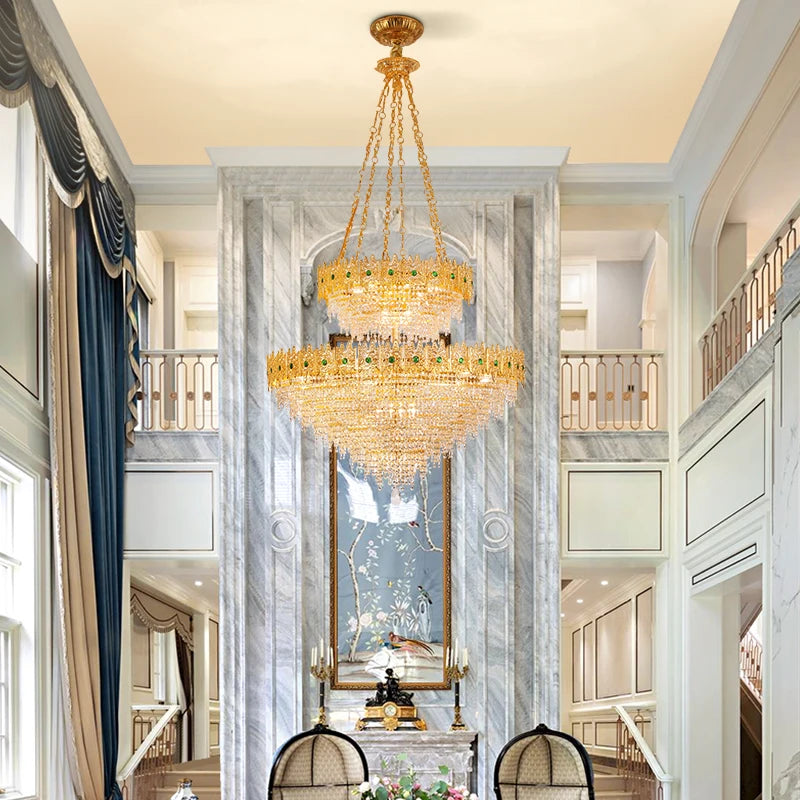 XUANZHAO European Restaurant Chandelier Light French Copper Rectangle Lamp Villa Luxury Crystal Personality Creative Lamp