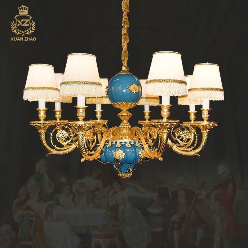 XUANZHAO French All-Brass Carved Chandelier Hotel Creative Chandelier Villa Hall Luxury Art Chandelier