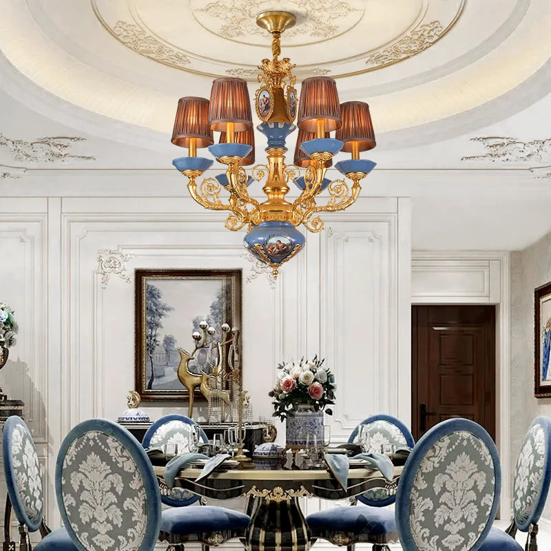 XUANZHAO French Classic Luxury Full Copper Chandelier Villa Lobby Bedroom Warm Romantic Ceramic Lamps And Lanterns