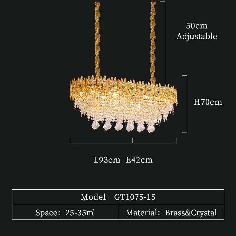 XUANZHAO French Retro Full Copper Crystal Lamp Golden European Luxury Villa Living Dining Room Bedroom Staircase Chandelier