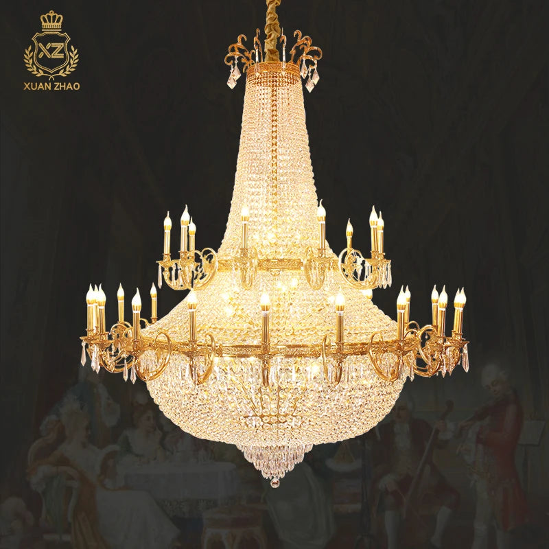 XUANZHAO French Style Copper Hotel Villa Lobby Restaurant Custom Large Crystal Chandelier Luxury Art Decoration Lamp