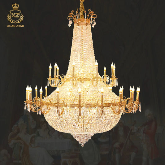 XUANZHAO French Style Copper Hotel Villa Lobby Restaurant Custom Large Crystal Chandelier Luxury Art Decoration Lamp