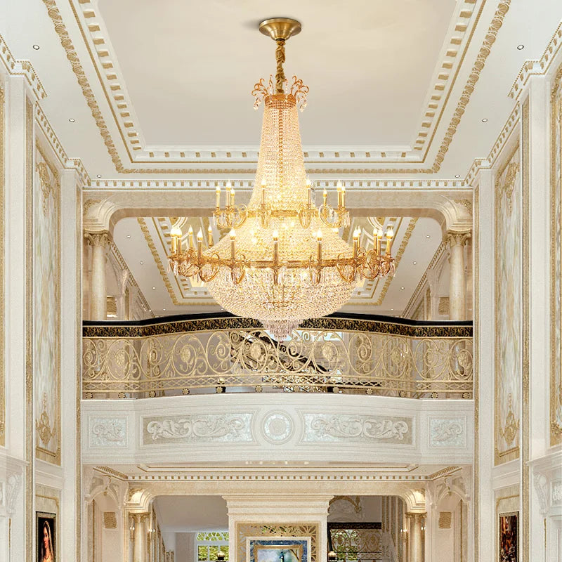 XUANZHAO French Style Copper Hotel Villa Lobby Restaurant Custom Large Crystal Chandelier Luxury Art Decoration Lamp