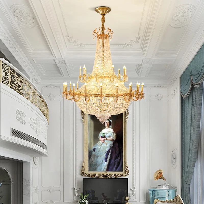 XUANZHAO French Style Copper Hotel Villa Lobby Restaurant Custom Large Crystal Chandelier Luxury Art Decoration Lamp