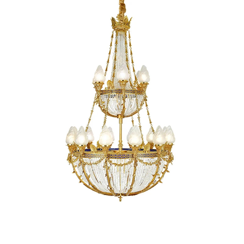 XUANZHAO Rococo Luxury Brass Gold Hanging Lamp Large Long Size Villa Hotel Stairwell Chandelier European Style Crystal Lamp