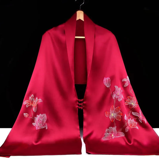 Xiuzhuang Self sells 2023 New Double layered Silk Shawl "Girl Flower" Handmade Embroidered Festival Gift