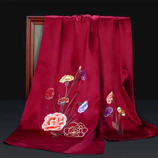Xiuzhuang Self sold 2023 New Handmade Embroidered Su Embroidered Silk Scarf Shawl "Carnation" Mom Gift