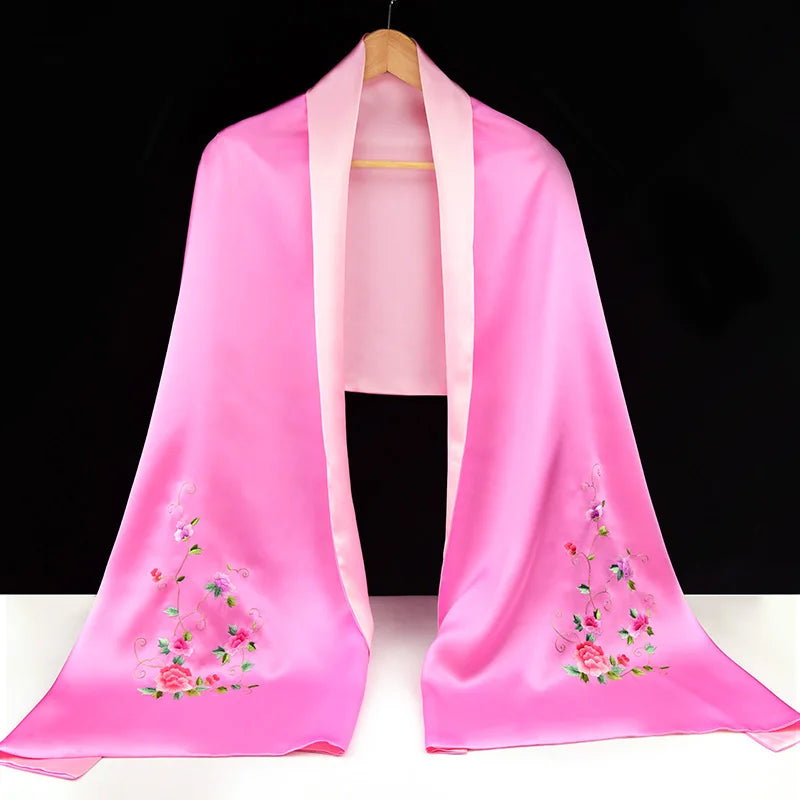 Xiuzhuang Self sold New 2023 Mid length Summer Versatile Silk Vintage Ethnic Style Suzhou Embroidered Women's Shawl Scarf