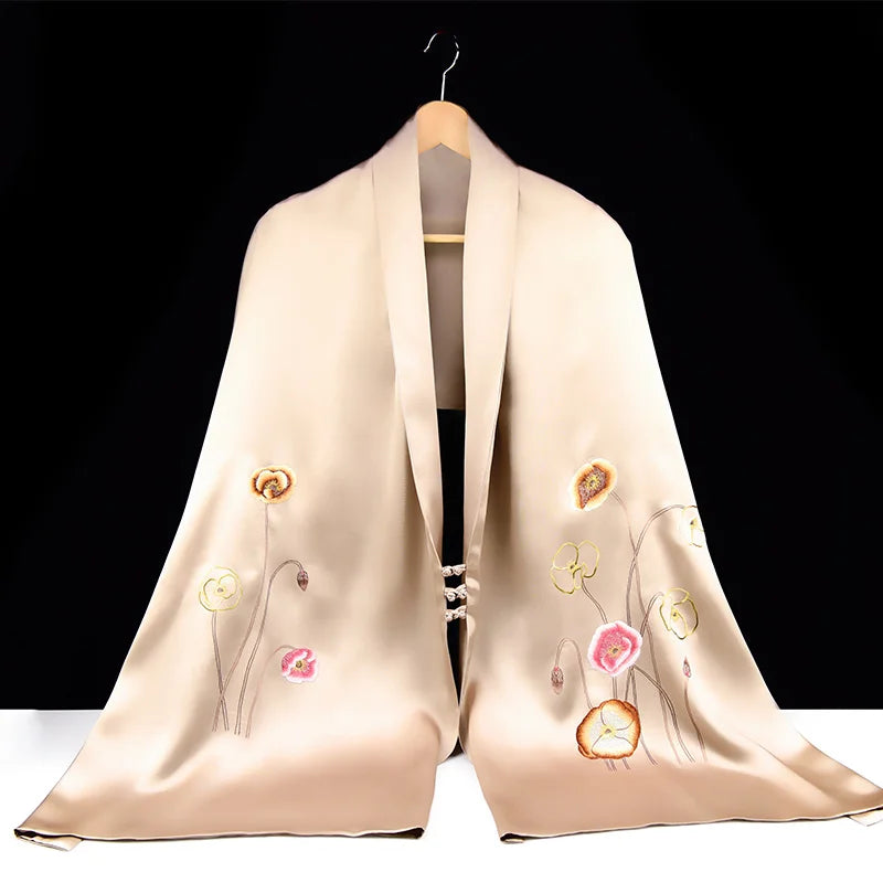 Xiuzhuang self sells 2023 new double-layer silk shawl "Camellia Blossoms" handmade embroidered Suzhou embroidery women's scarves