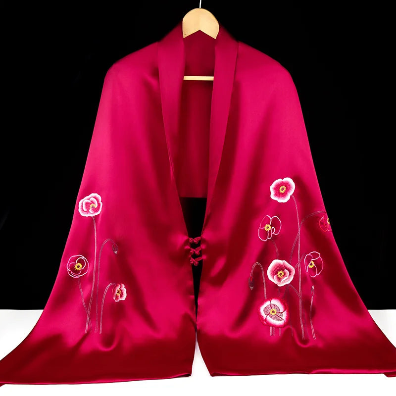 Xiuzhuang self sells 2023 new double-layer silk shawl "Camellia Blossoms" handmade embroidered Suzhou embroidery women's scarves