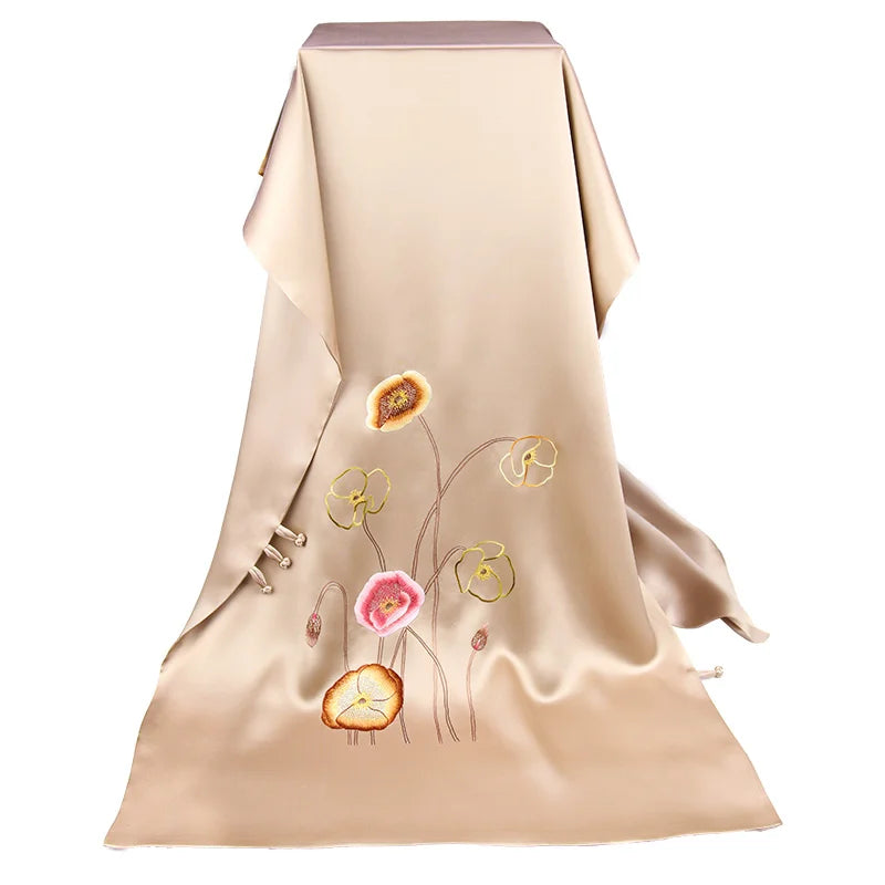 Xiuzhuang self sells 2023 new double-layer silk shawl "Camellia Blossoms" handmade embroidered Suzhou embroidery women's scarves