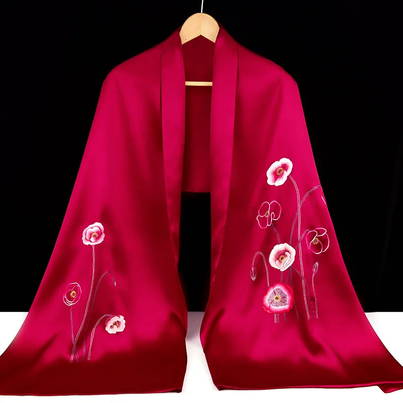 Xiuzhuang self sells 2023 new double-layer silk shawl "Camellia Blossoms" handmade embroidered Suzhou embroidery women's scarves