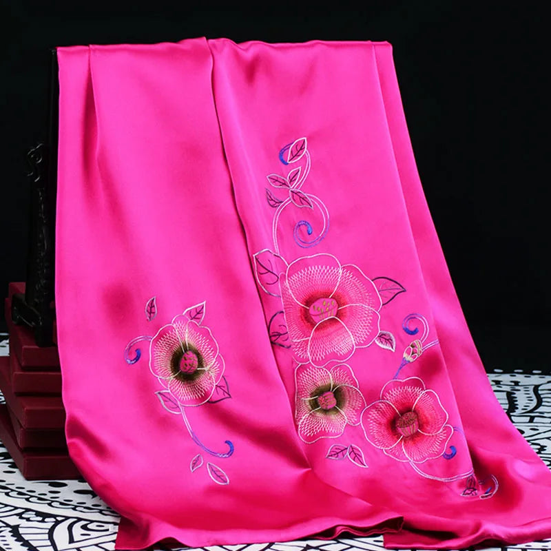 Xiuzhuang self sells 2023 new handmade embroidered silk scarf shawl "Suya Mountain Tea" Chinese style scarf