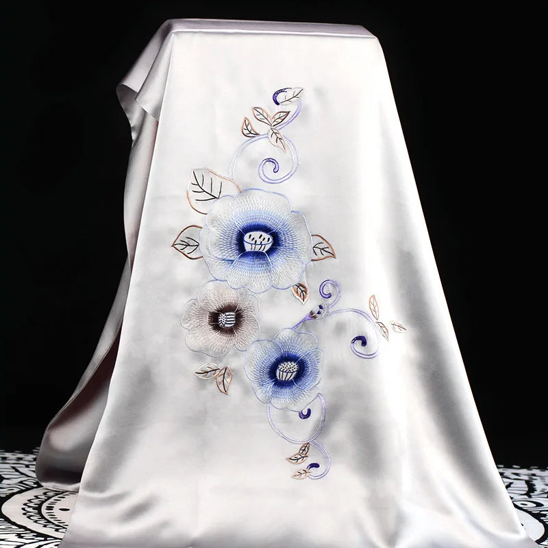 Xiuzhuang self sells 2023 new handmade embroidered silk scarf shawl "Suya Mountain Tea" Chinese style scarf