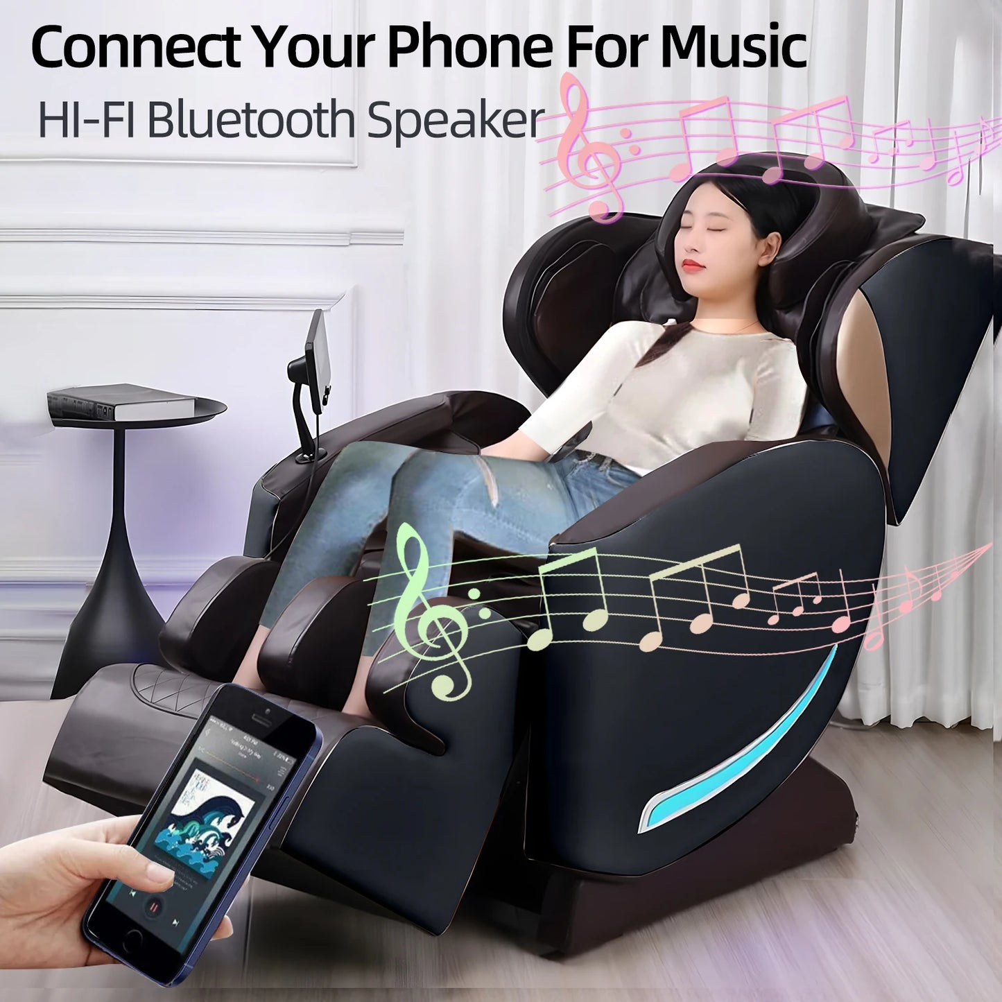 YJ-5812 Professional Full Body 4d Electric Massage Chair Cape Smart Facial Zero Gravity Shiatsu Massager Bluetooth Music black