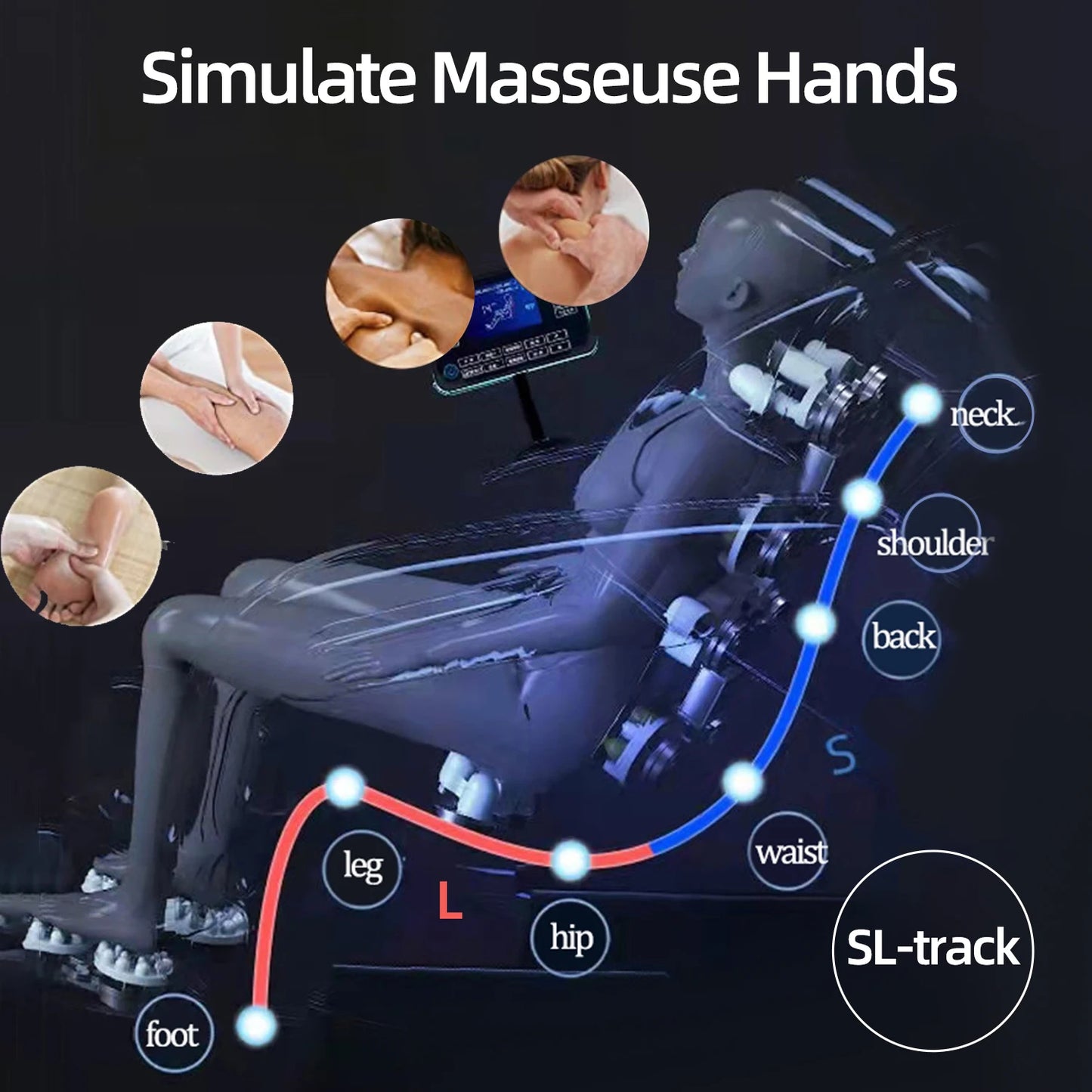 YJ-5812 Professional Full Body 4d Electric Massage Chair Cape Smart Facial Zero Gravity Shiatsu Massager Bluetooth Music black
