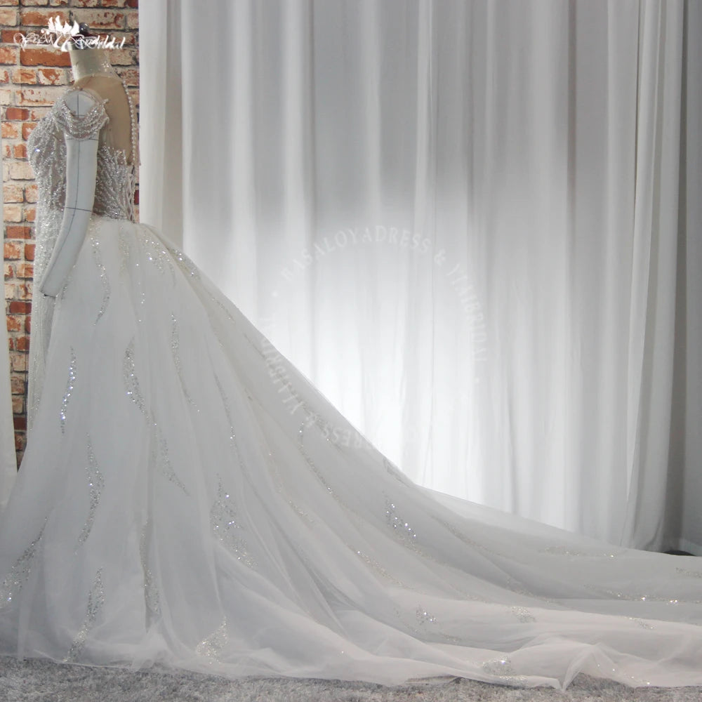 Yiai African Lady Luxury Beading Sparkling Off The Shoulder 2 In 1 Mermaid Gown With Detachable Skirt Bling Bling Wedding Dress