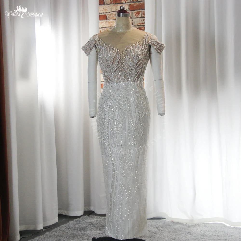 Yiai African Lady Luxury Beading Sparkling Off The Shoulder 2 In 1 Mermaid Gown With Detachable Skirt Bling Bling Wedding Dress